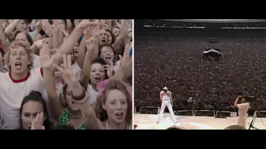 Watch film Bohemian Rhapsody | Bohemian Rhapsody | Live Aid Side by Side: "We Will Rock You"  | 20th Century FOX